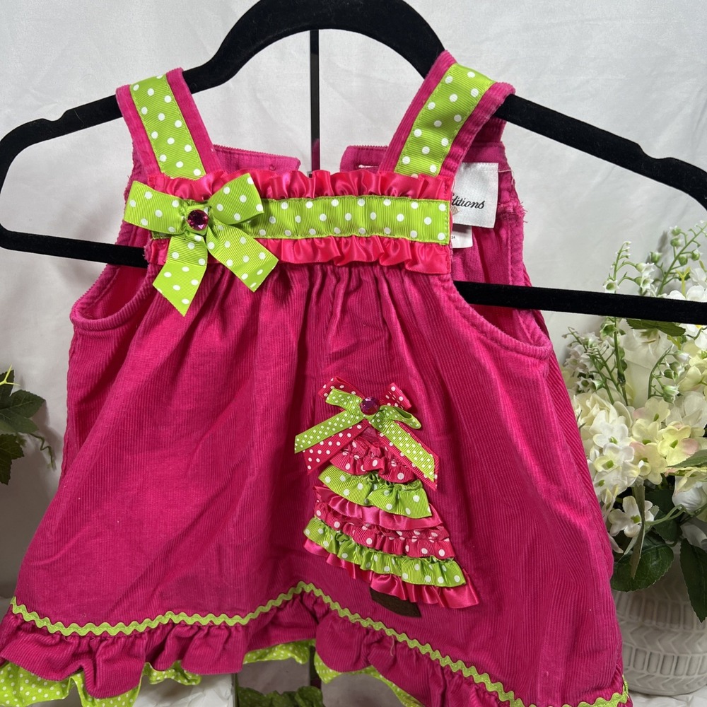 Rare Editions‎ Girls 12 Mo Christmas Tree Pink Dress soft, corduroy Jumper Dress